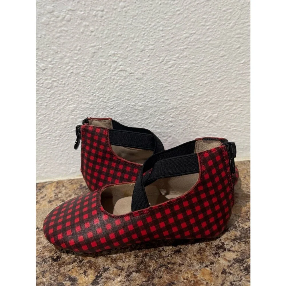 Monkey Feet - Red and Black Plaid Leather Ballet Flats